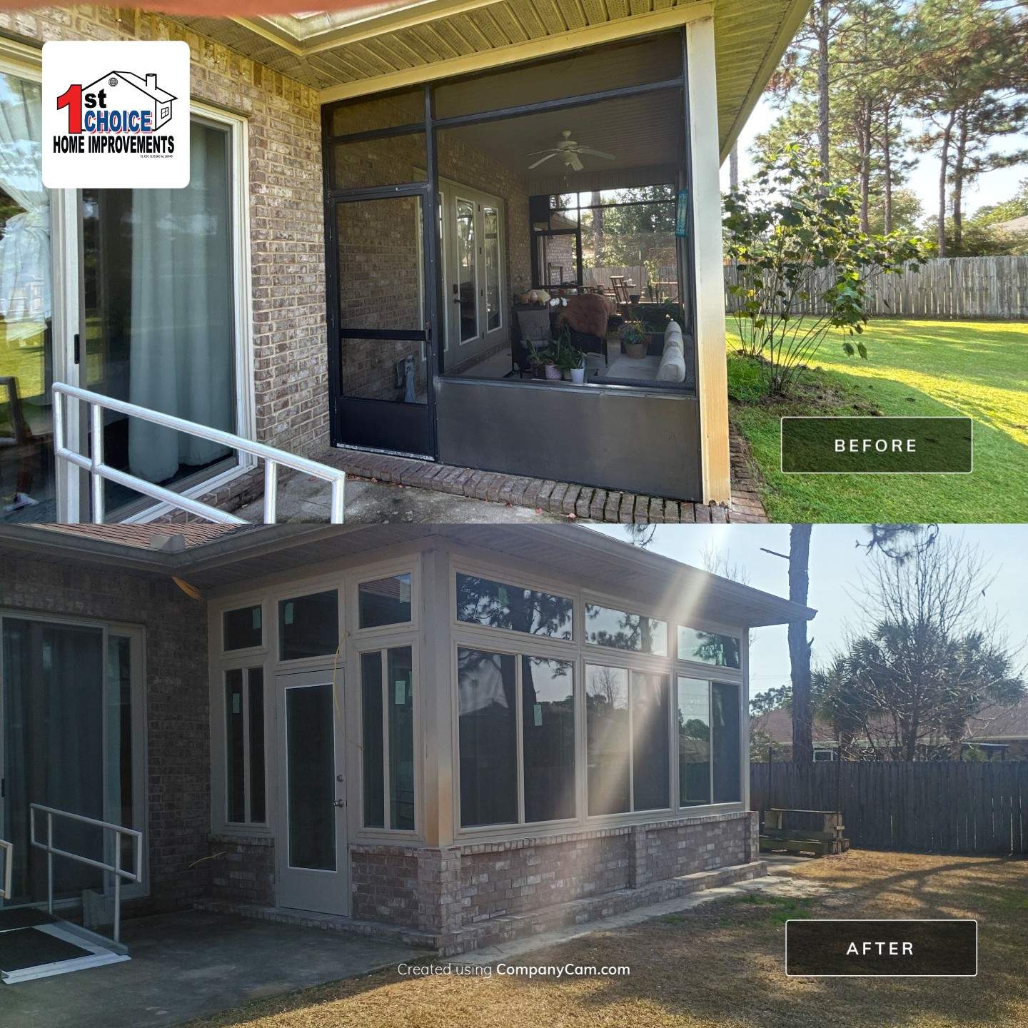 Screen room converted into fully enclosed sunroom for VA adaptive housing remodeling project